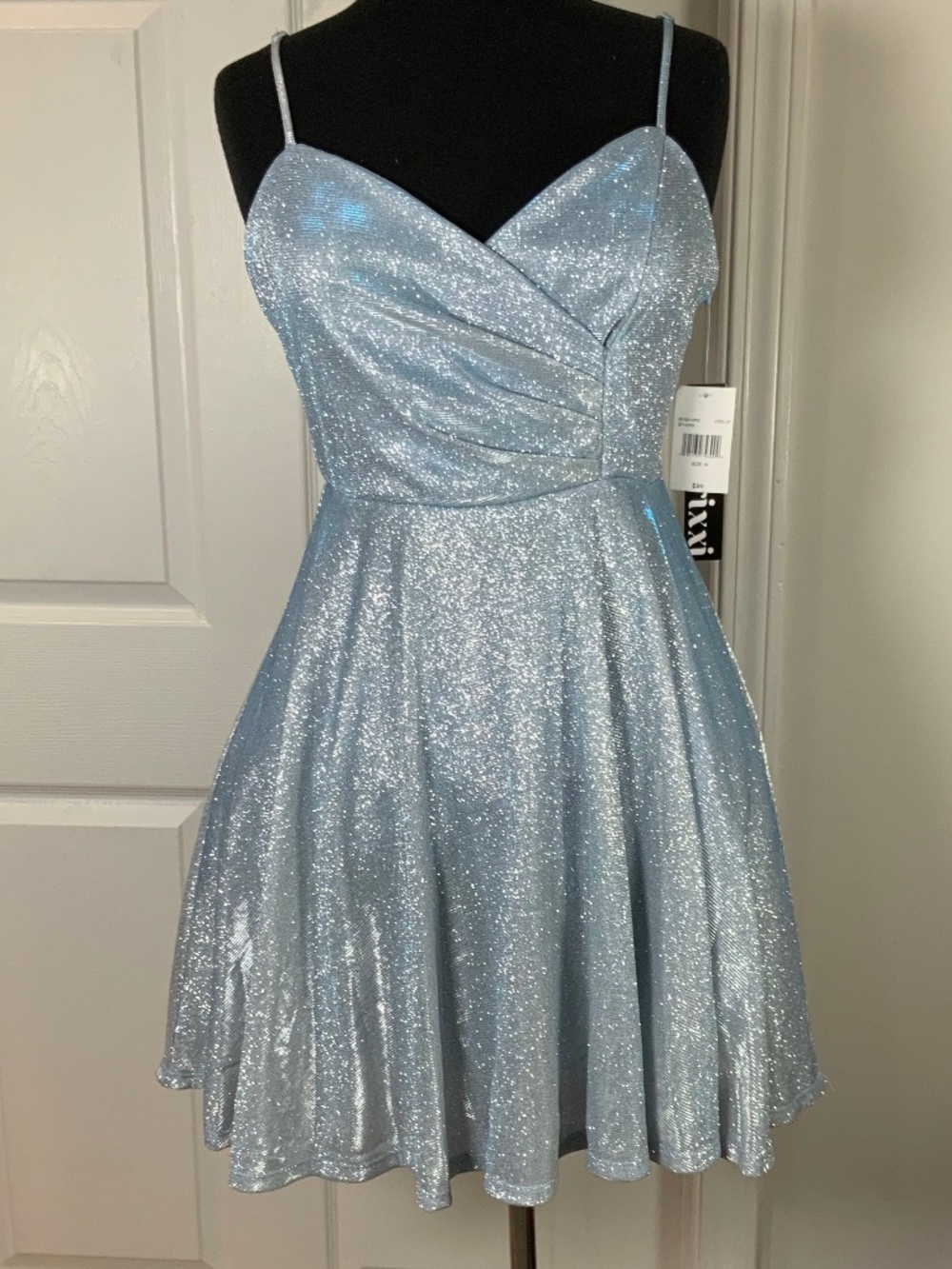 Trixxi Sparkling Icy Blue Metallic Glitter Party Cocktail Mini Dress Medium New